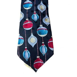 Vintage Wembley Men's Black Silk Colorful Glass Christmas Ornaments Neck Tie